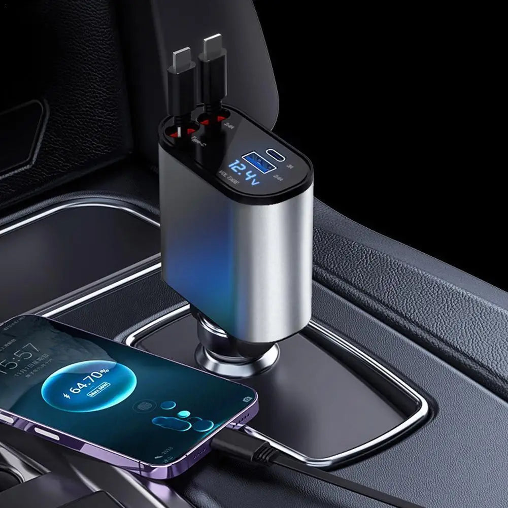 CARGADOR RETRACTIL PARA AUTO/ 4 EN 1