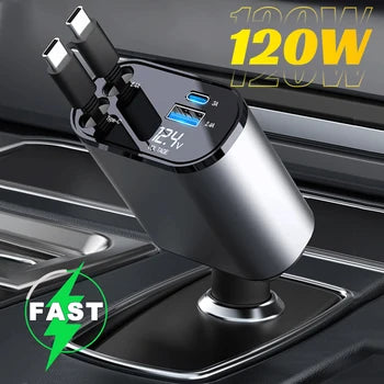 CARGADOR RETRACTIL PARA AUTO/ 4 EN 1