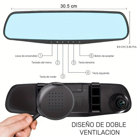 ESPEJO RETROVISOR CON CÁMARA DELANTERA Y TRASERA MODELO 2024